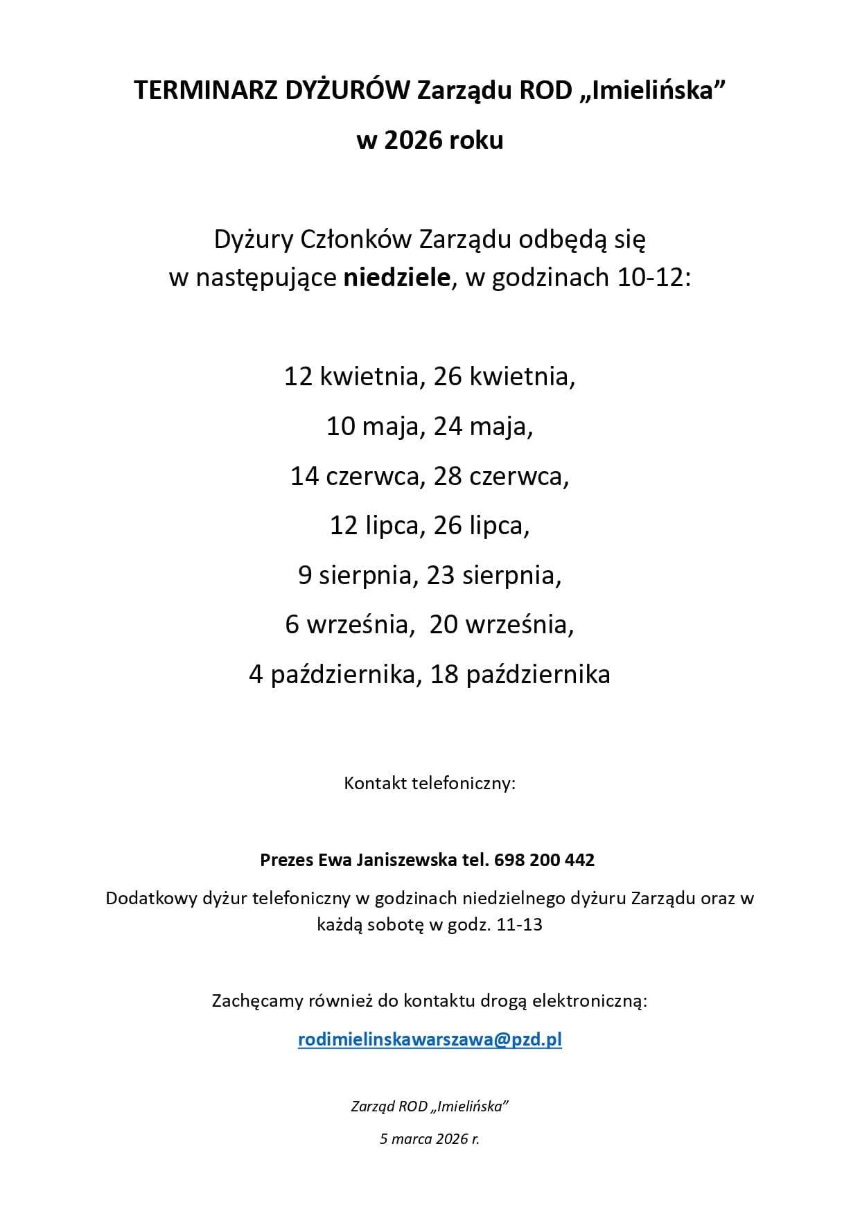 Imielinska terminarzdyzurow